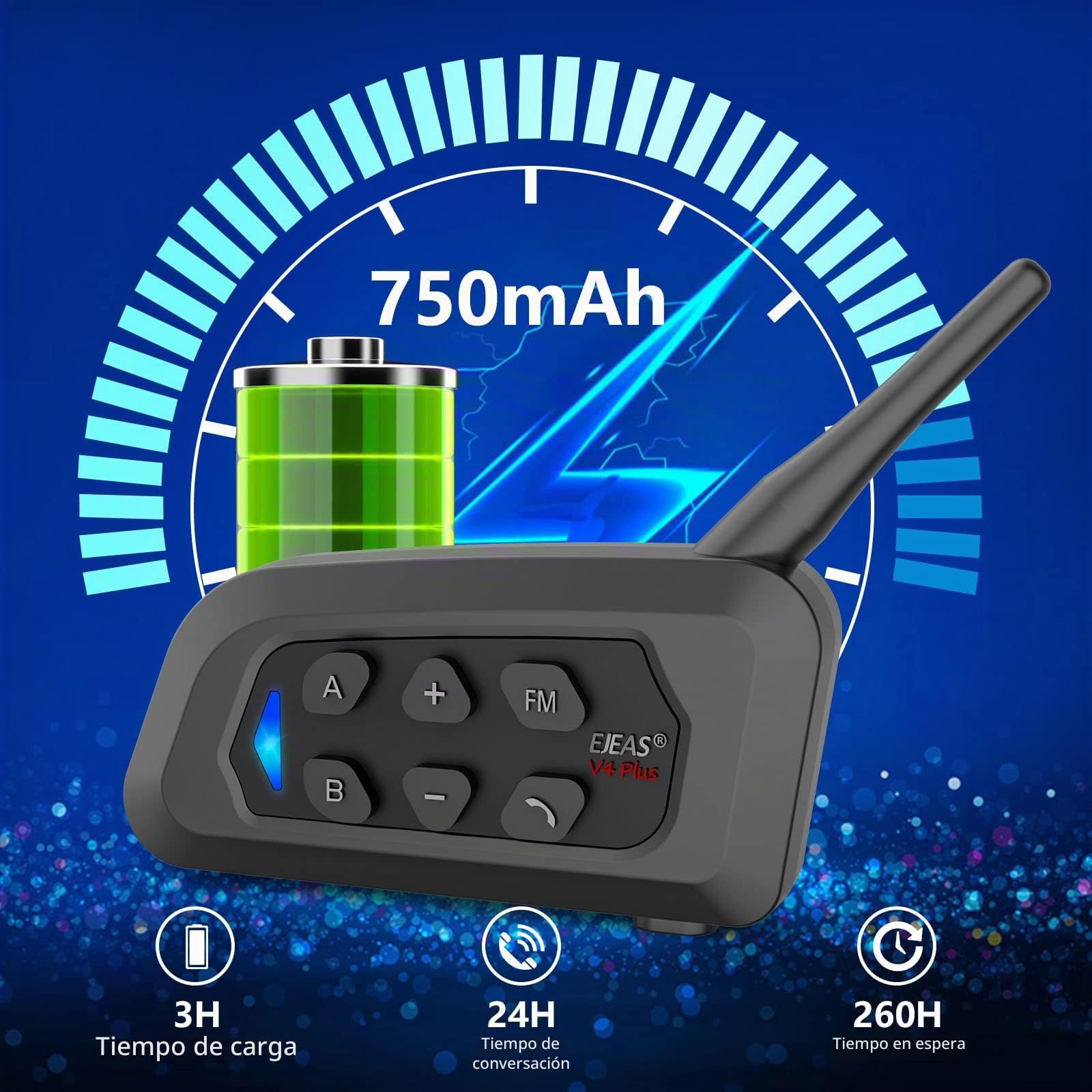 EJEAS V4 Plus Intercomunicador Casco Moto, Motocicleta Auriculares Bluetooth 5.1 con Reducción de Ruido FM y CVC para Intercom Full Duplex de 4 Personas (2 Paquete)