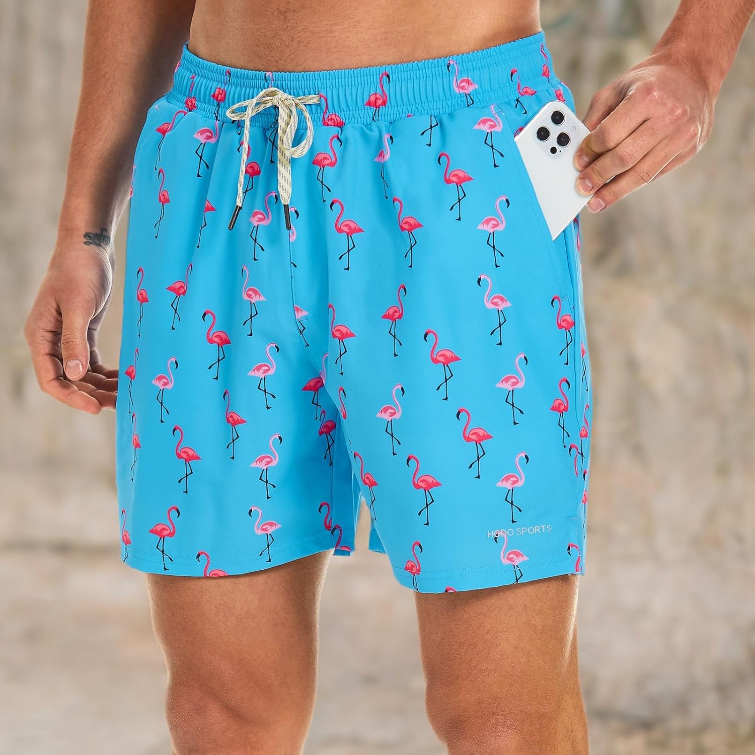 HODOSPORTS Mens Swim Trunks 5" Inseam Quick Dry Swimsuit with Compression Liner and Pockets Swimming Shorts - Image 7