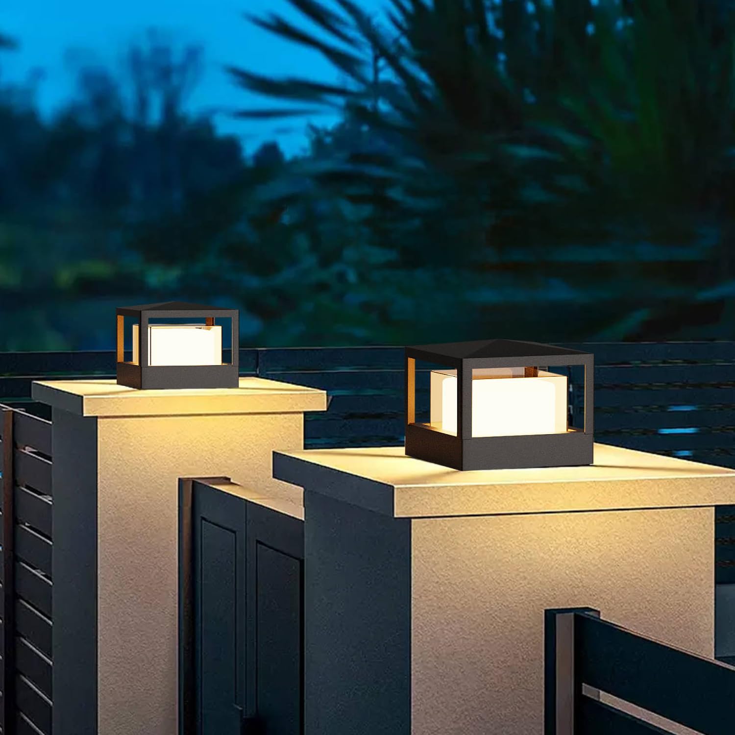 FREEUP Lampioni da Giardino Esterno, IP65, Alluminio, 3000k | 15W LED Lampione da Giardino Quadrato, Per Cancello, Vialetto, Terrazzo e Giardino, Nero
