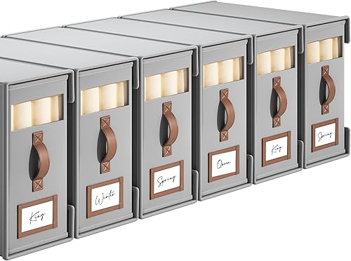 BigPonPon Paquete de 6 organizadores de sábanas y almacenamiento (tamaño Cal King) con asas de cuero, organizador plegable de lino con ventana