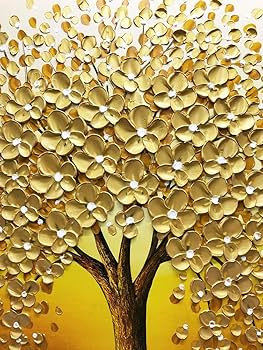 Amazon.co.jp: Yotree 油絵 24 x 36インチ 金の花 木 幸運の木