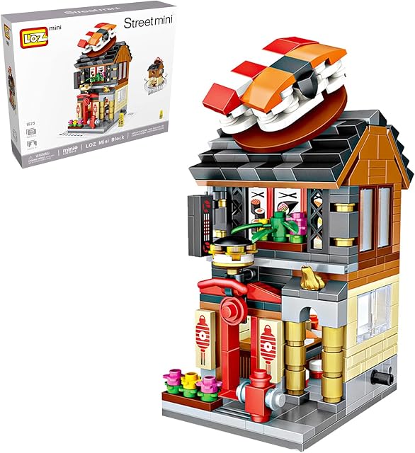 Japanese Street View Shop Bricks, Mini DIY Building Blocks Model MOC Construction Toy. (Not Compatible with Small Particle Bricks) (Sushi Restaurant)