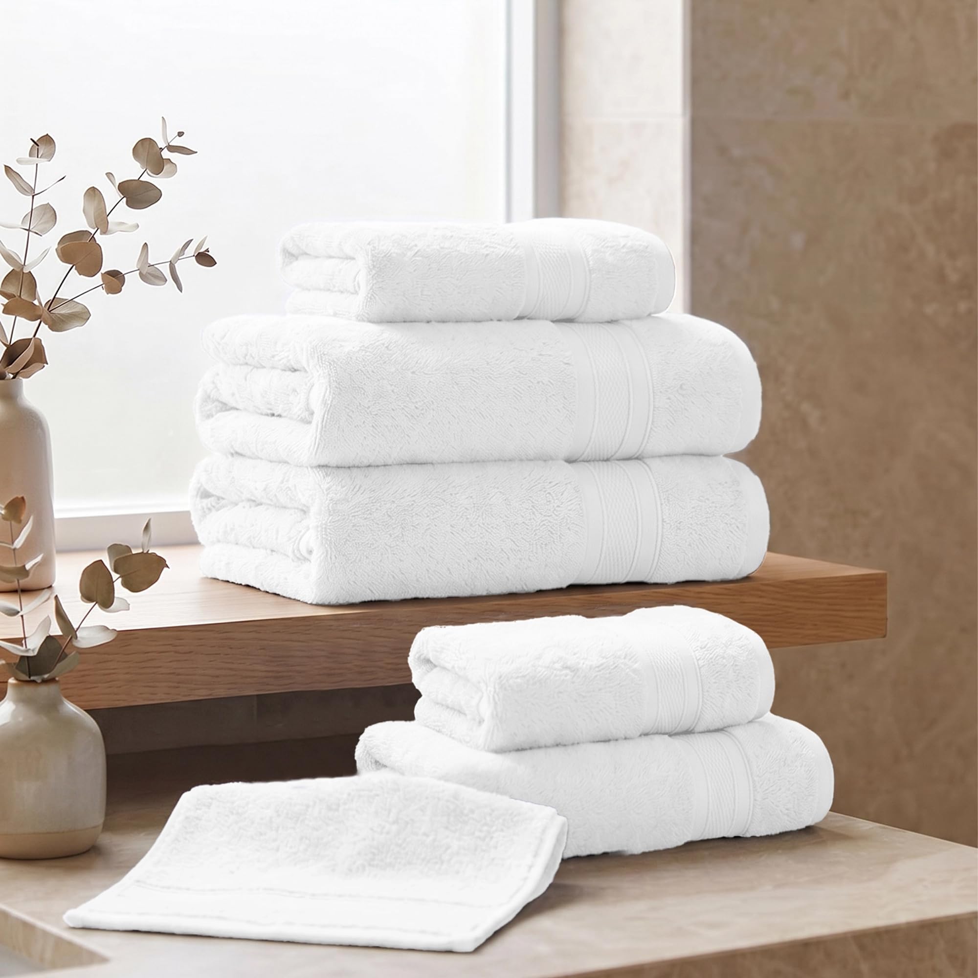 TRIDENT Soft Comfort Air Rich Towels for Bath, 100% Cotton Towel, Super Soft, Highly Absorbent, 6 Pieces Towel Set, 500 GSM - White