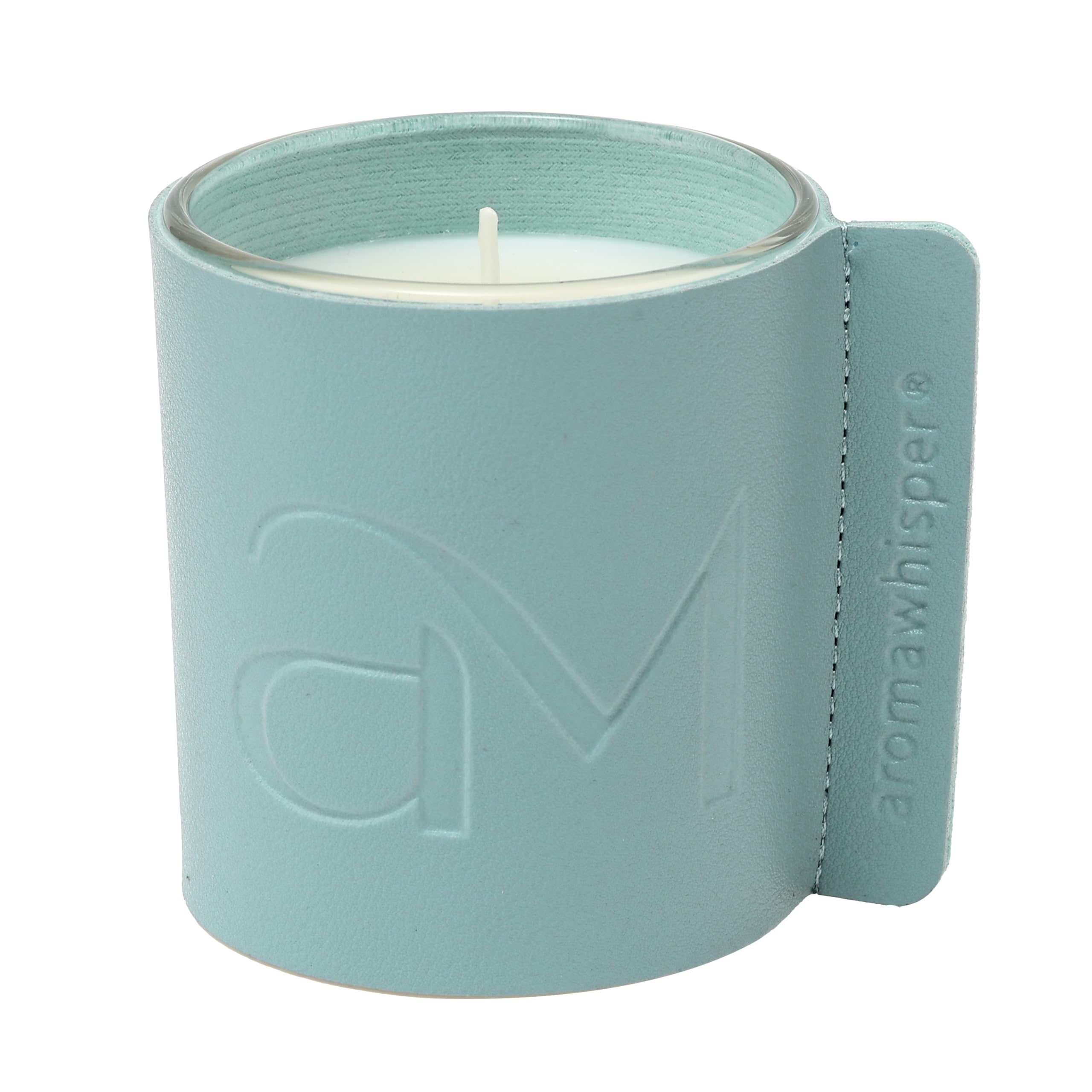 White Gardenia Scented Soy Wax Candle, 7 oz with Glass Jar, Vintage Leather Sleeve & Natural Wood Lid - Luxe Home Fragrance Gift