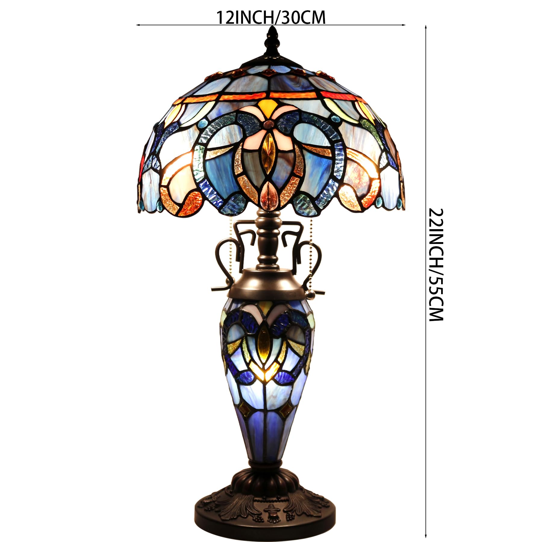 WERFACTORY Tiffany Style Lamp Blue Purple Cloud Stained Glass Table Lamp 12X12X22 Inches Mother-Daughter Vase Desk Reading Light — view 4
