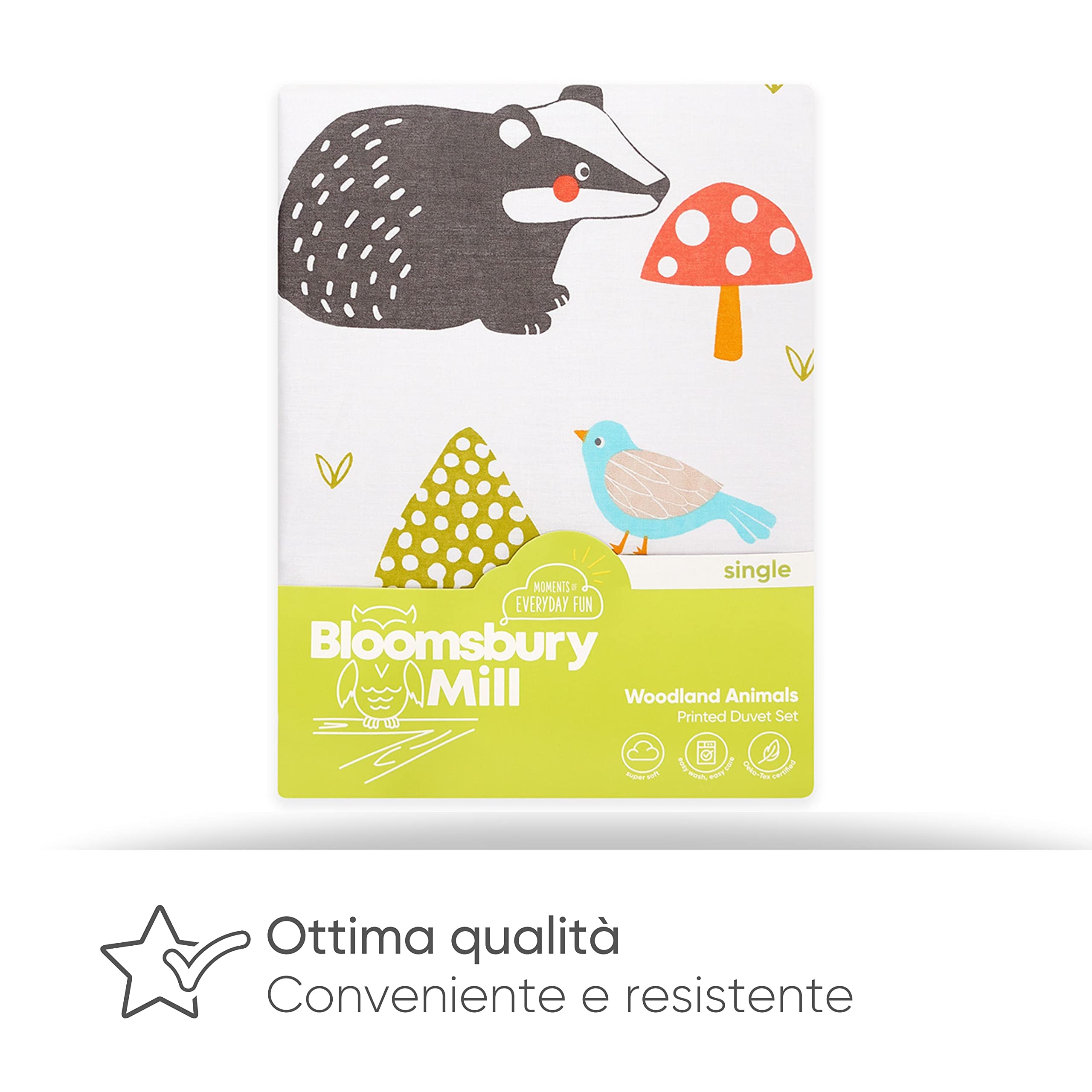 Bloomsbury Mill - Set Copripiumino Singolo Animali del Bosco - Lenzuola Letto Singolo Reversibile Per Ragazzi e Ragazee - Set di biancheria da letto per bambini - 135 x 200 cm e Federe