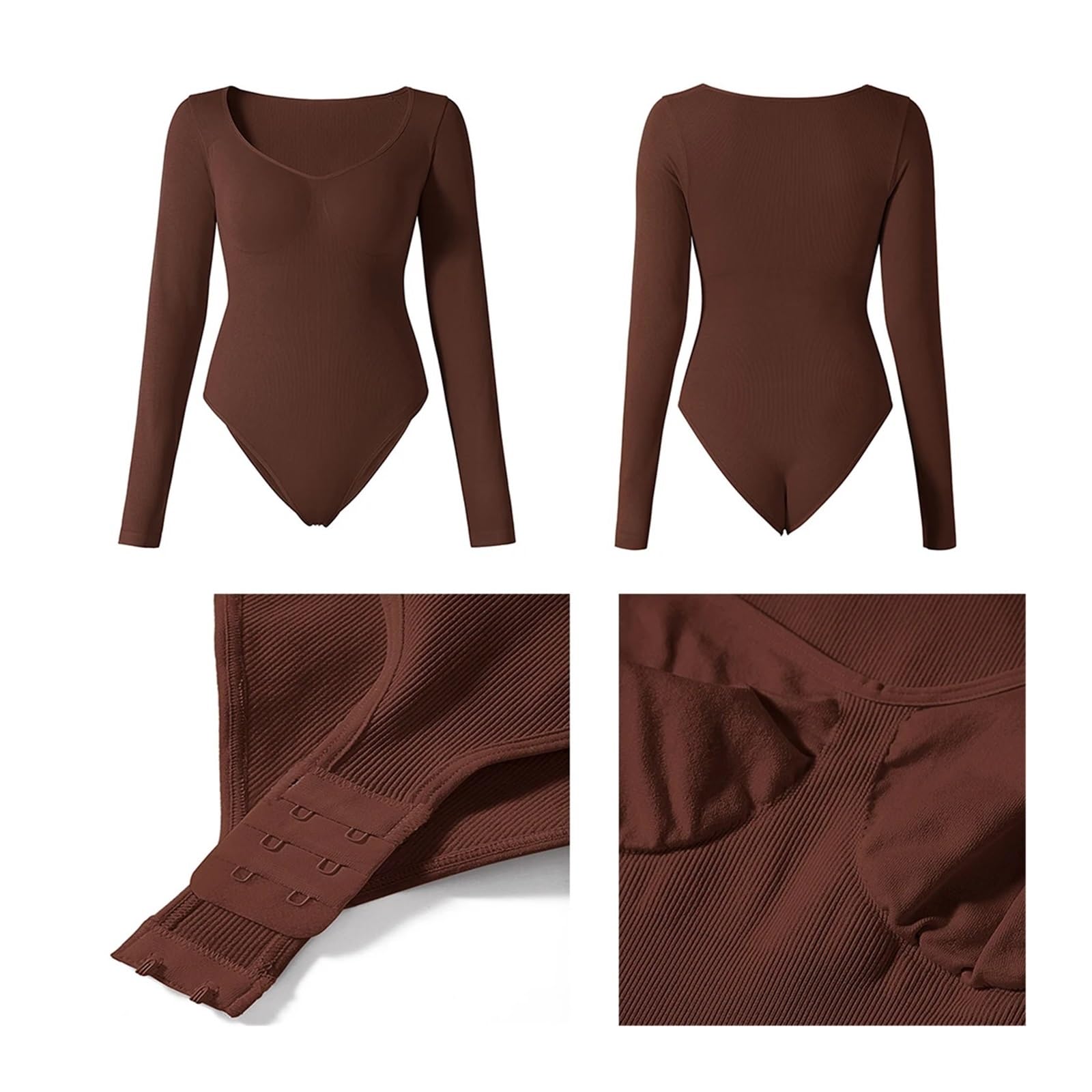 Body de Invierno de Manga Larga con Cuello en V para Mujer, Mono Moldeador, Body Ajustado (Negro M)