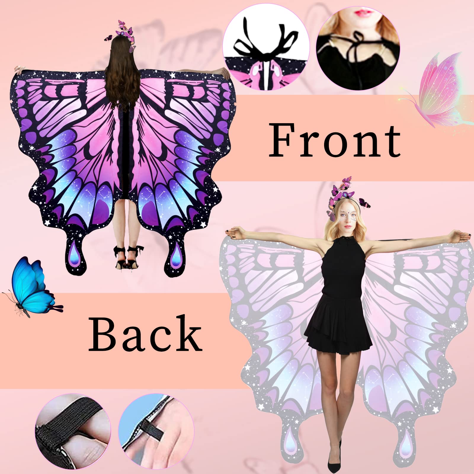 Déguisement Papillon Adulte - Ailes Cape Papillon Violet 168x136cm Avec Masque Et Bandeau Pour Femme Fille Cosplay Fête