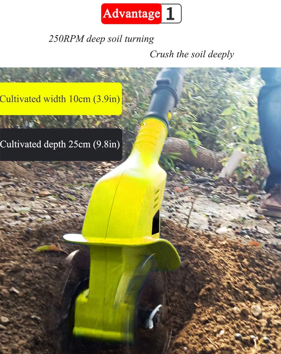 Rotavator Portatile 20v, motozappa da Giardino Elettrico Senza Fili, coltivatore telescopico Senza Fili con Batteria Ricaricabile e Caricabatterie, per Giardini, orti, Serre (5.2ah)