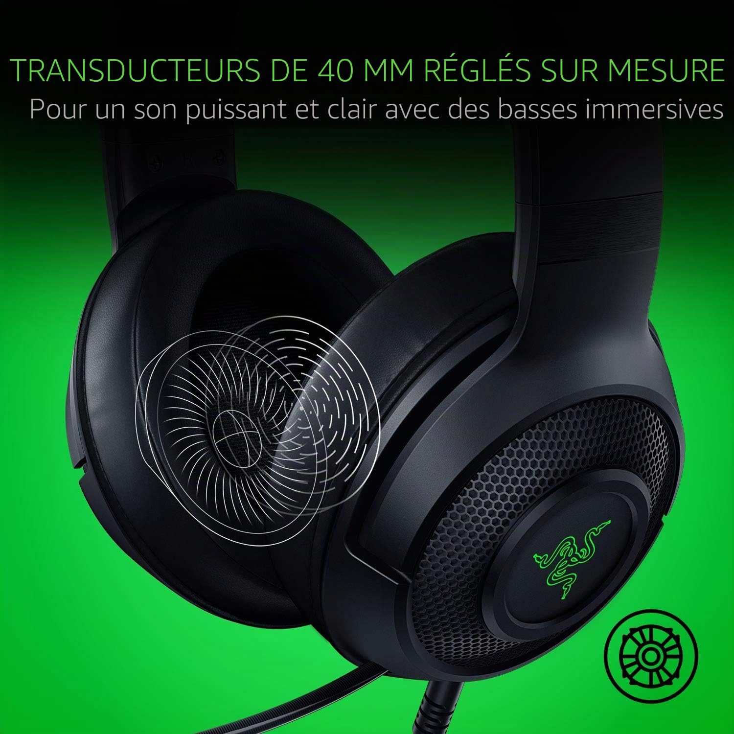 Razer Kraken X Casque de Jeu Ultra-léger USB : Son Surround 7.1 - Cadre léger - éclairage Logo Vert - Commandes Audio intégrées - Microphone cardioïde Pliable - pour PC - Noir Classique
