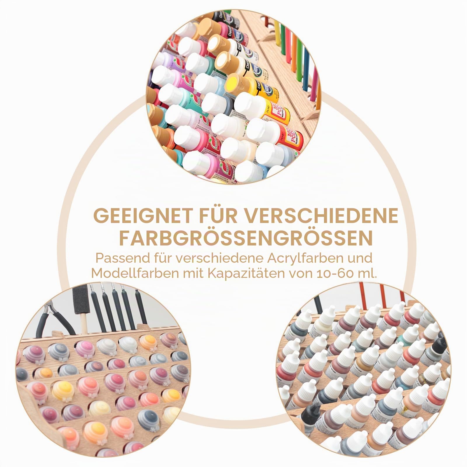 Großer Farb-Organizer aus Holz mit 60 Flaschen, 60 Flaschen, Pinselregal für Acryl, Öl, Handwerk, Hobby, Mini-Modellfarbe, Mal-Organizer für Künstler (horizontal)