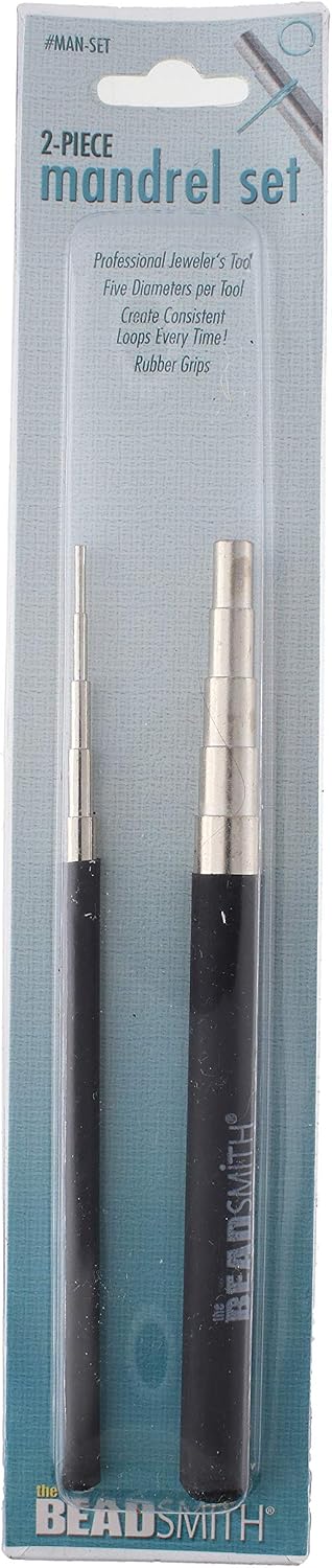 The Beadsmith 2-Piece Mandrel Set – Carbon Steel, Rubber Grip – 5.5” Long – 5 diameters per Tool - Metal Jewelry Forming Tool – Create Consistent Loops Every Time