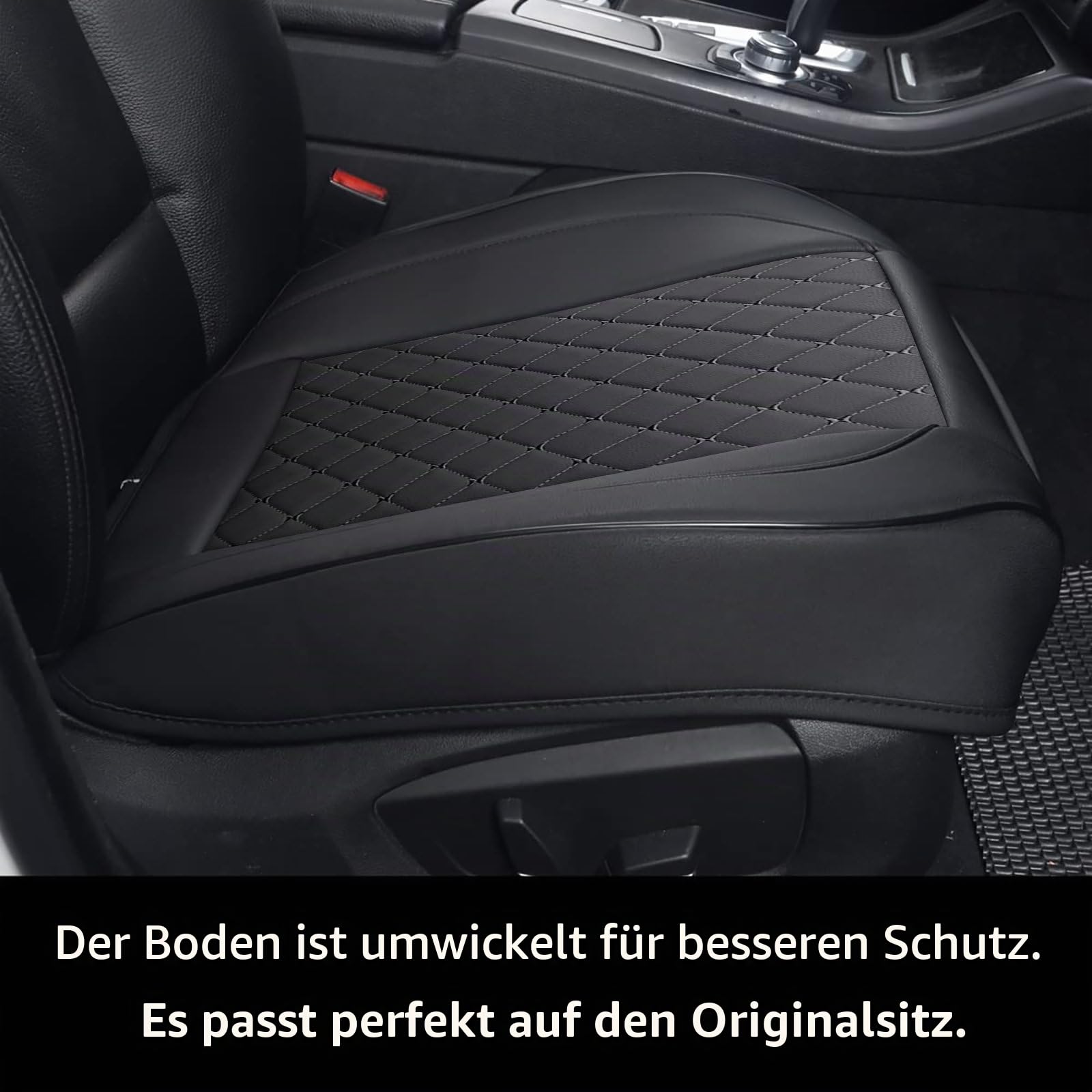 SanQing 2PCS Luxus PU Leder Autositzbezüge Schonbezüge für Vordersitzunterseite, Kompatibel mit 90% Fahrzeugen (Sedan SUV Truck Mini Van) (Black)