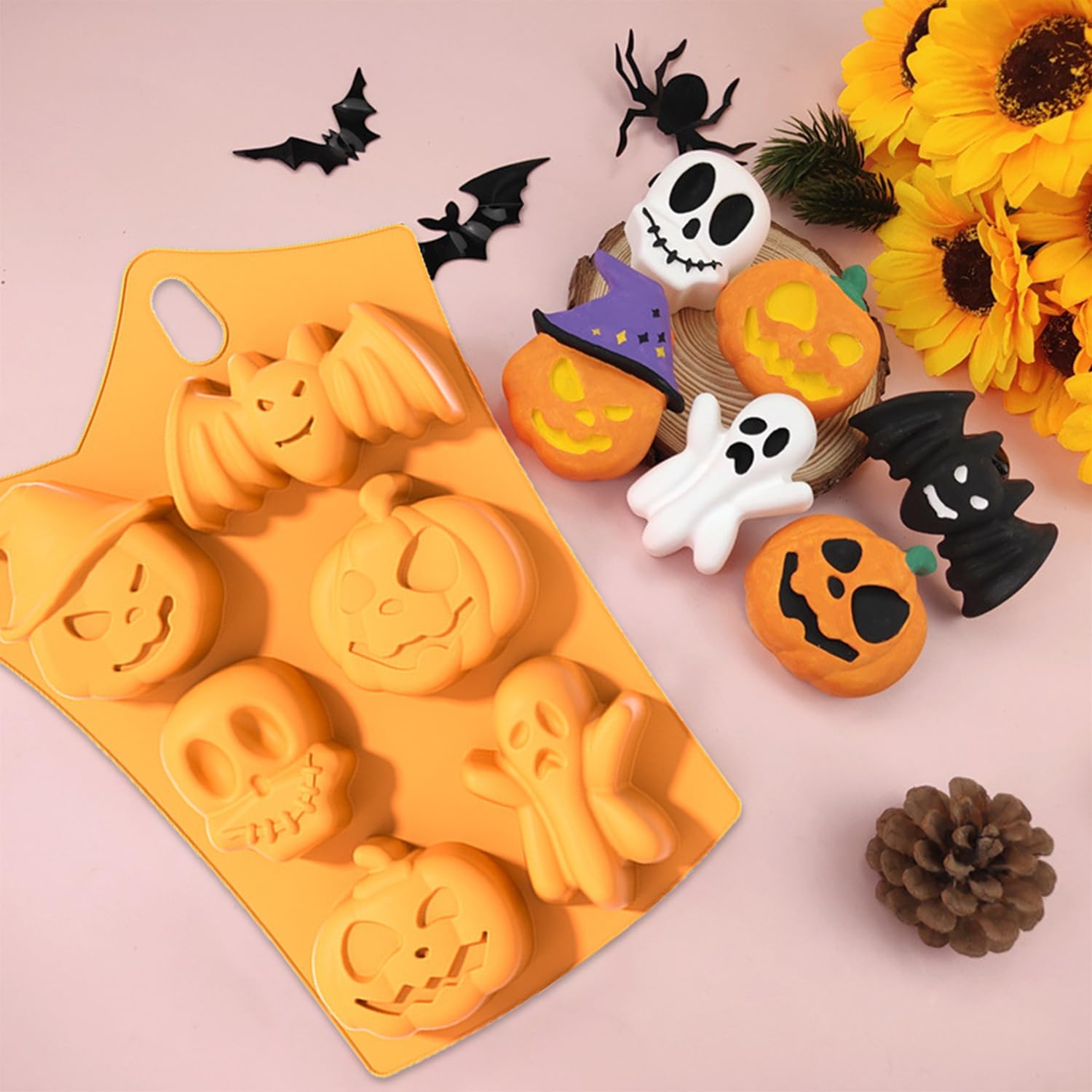 Moules à Chocolat En Silicone Halloween - 2 Pièces Avec Formes Fantôme, Crâne, Chauve-souris, Citrouille Pour Bonbons, Pâtisserie
