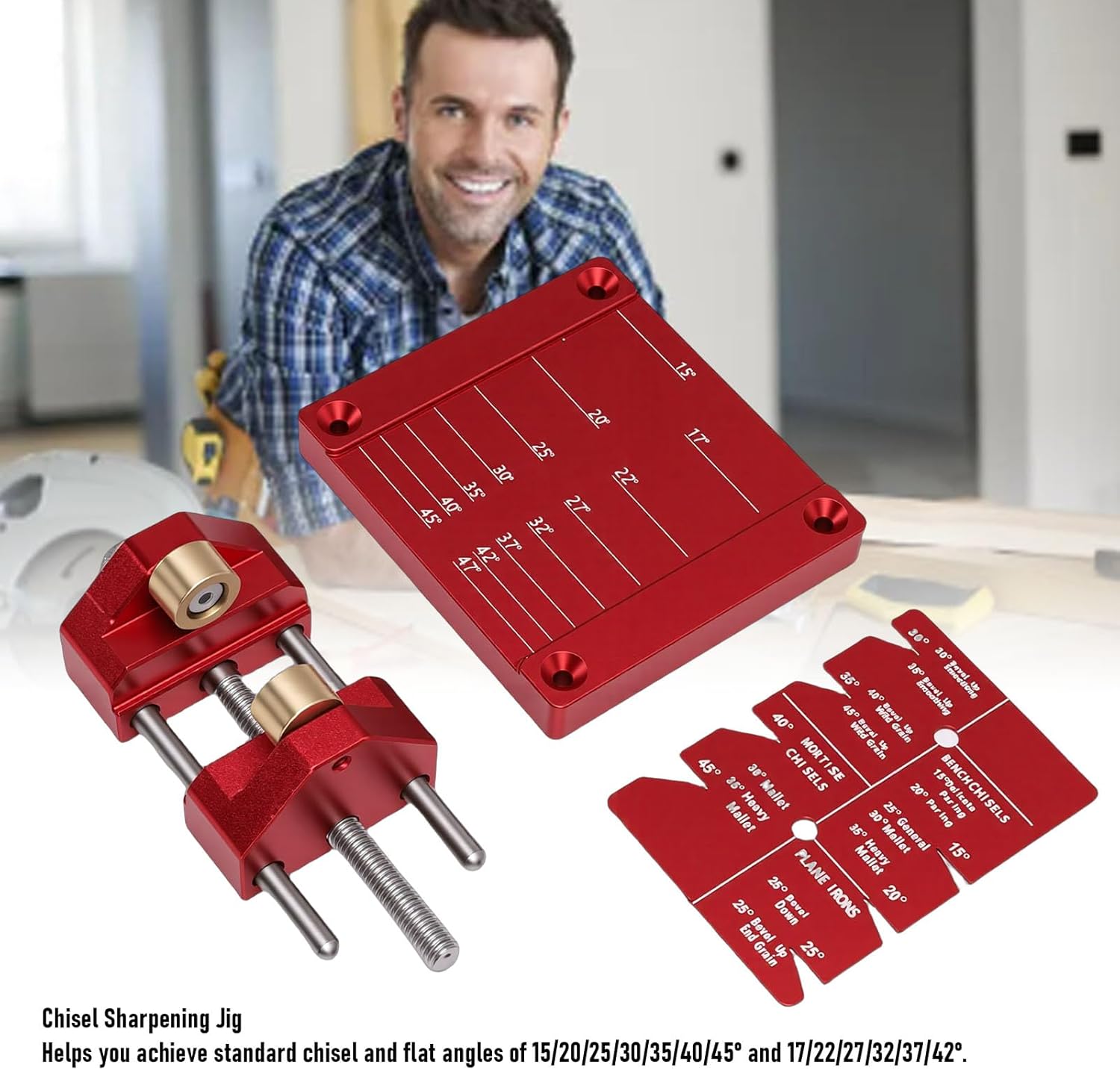 Fafeicy Chisel Sharpening Angle Setter Adjustable Honing Guide System for Woodworking Tools Professional Results Lightweight Aluminum Alloy Red