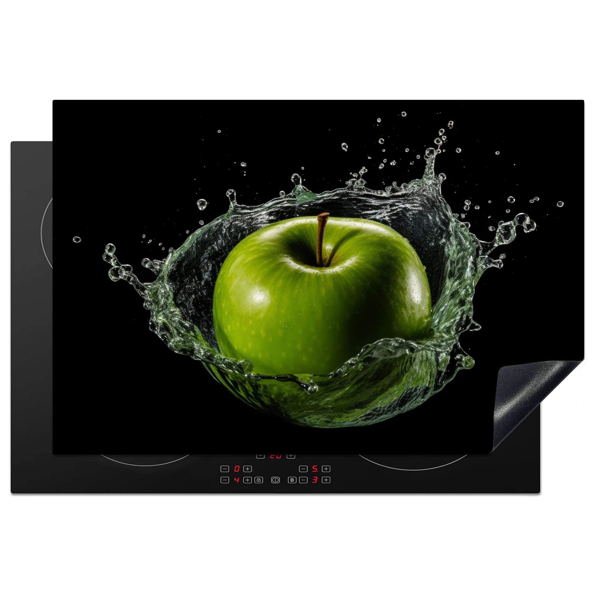 KitchenYeah© Induction Hob Cover Protector Mat 20.3"x29.9" / 76x51.5 cm Kitchen Universal Ceramic Covers for Electric Cookers Vinyl Apple - Green - Fruit - Water - Black