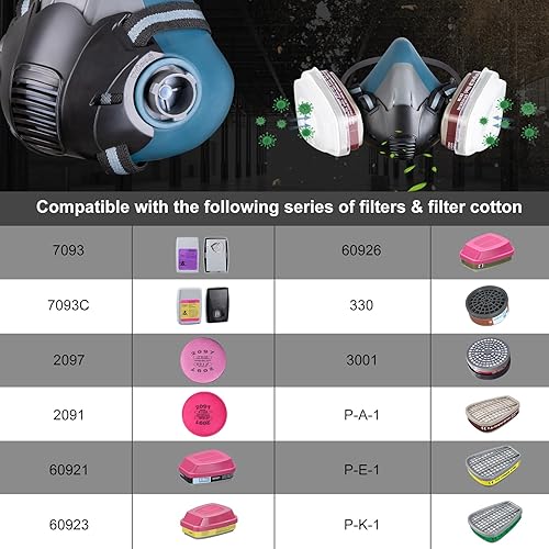 Miniatura 2 de Máscara respiradora de media cara con filtros, máscara de gas reutilizable con gafas antivaho, contra el polvovapor orgánicoproductos químicos,