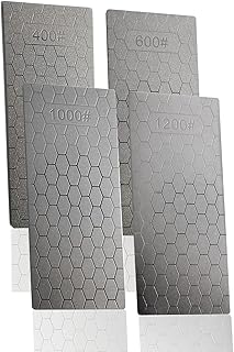 JINGYUANUS 4Pcs Diamond Sharpening Stones, Professional Knife Sharpener Stone Honeycomb Surface Whetstone Diamond Sharpener Plate with Non-Slip Base for Pocket Knife Scissor(400/600/1000/1200 Grit)