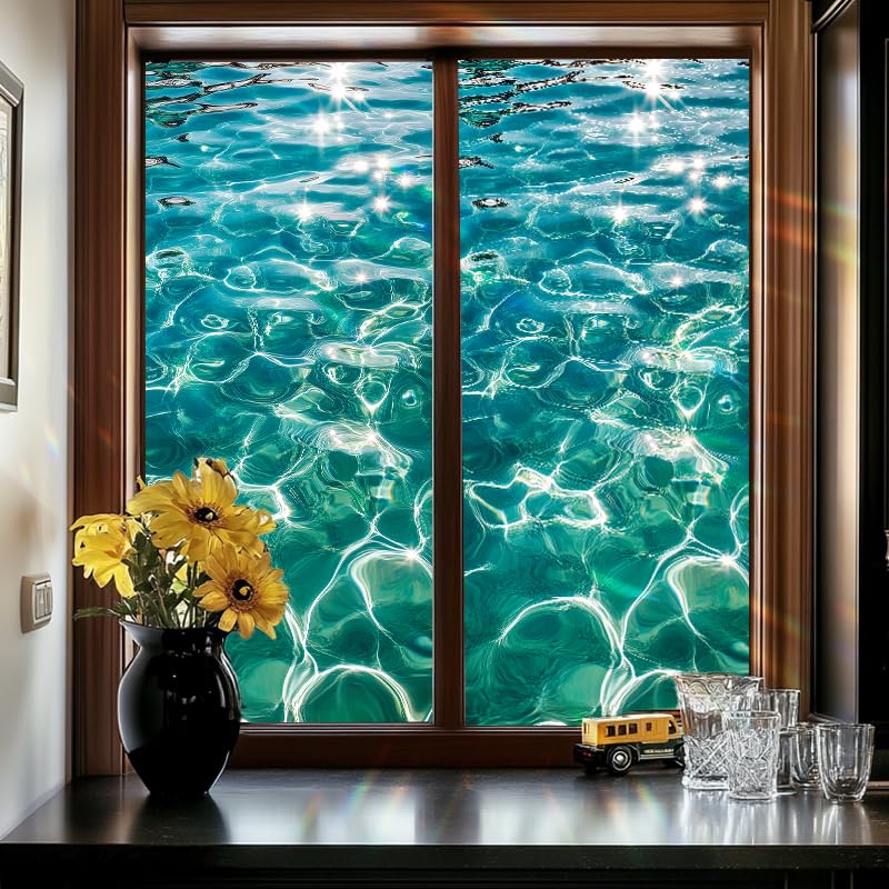Window Film 17.7x39.3 Inch Static Cling Ocean Water Ripple Design miniatura 7