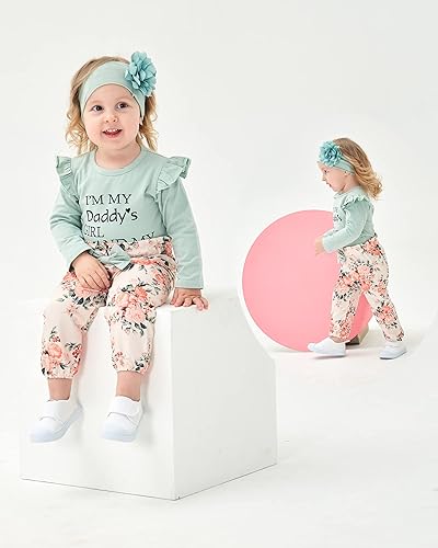 Miniatura 3 de SUNNY PIGGY Ropa para bebé recién nacida, con volantes, mameluco de algodón floral, conjunto de pantalones de algodón para niñas