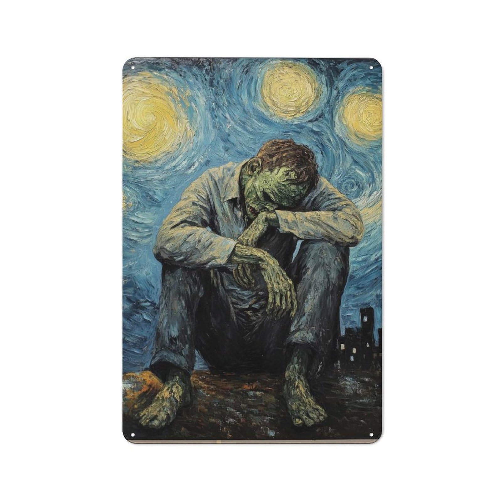 Junmoney Starry Night Loneliness Tin Wall Plaque 30X20cm With For Dining Room Or Kitchen, Tin Sign Wall Decor For Kitchens And Dining Spaces