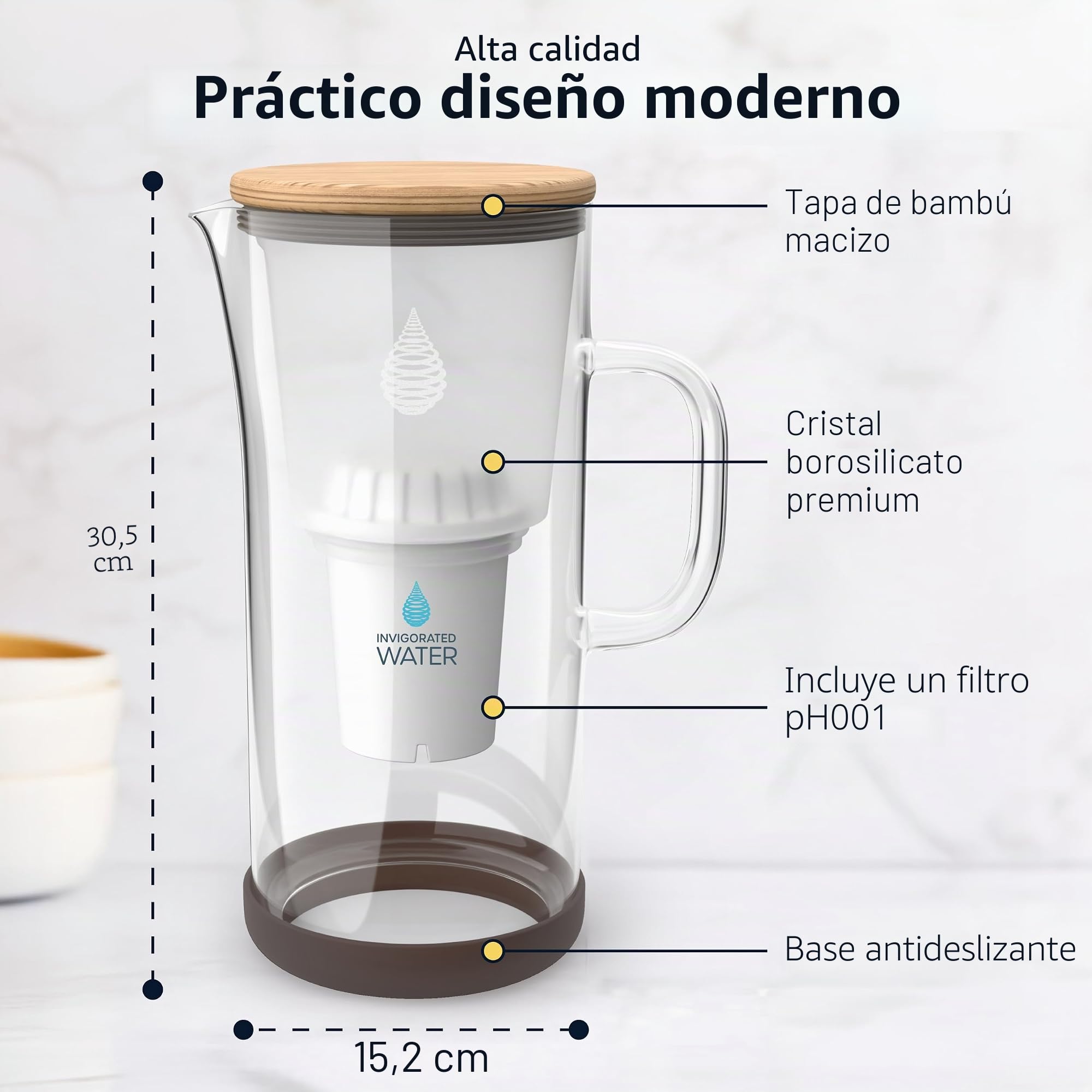 Jarra Filtradora de Agua Alcalina pH Restore de Cristal – Filtro de Larga Duración con Sistema de Filtración en Varias Etapas – Cristal de 3,5 L Agua Potable Pura de Alto pH