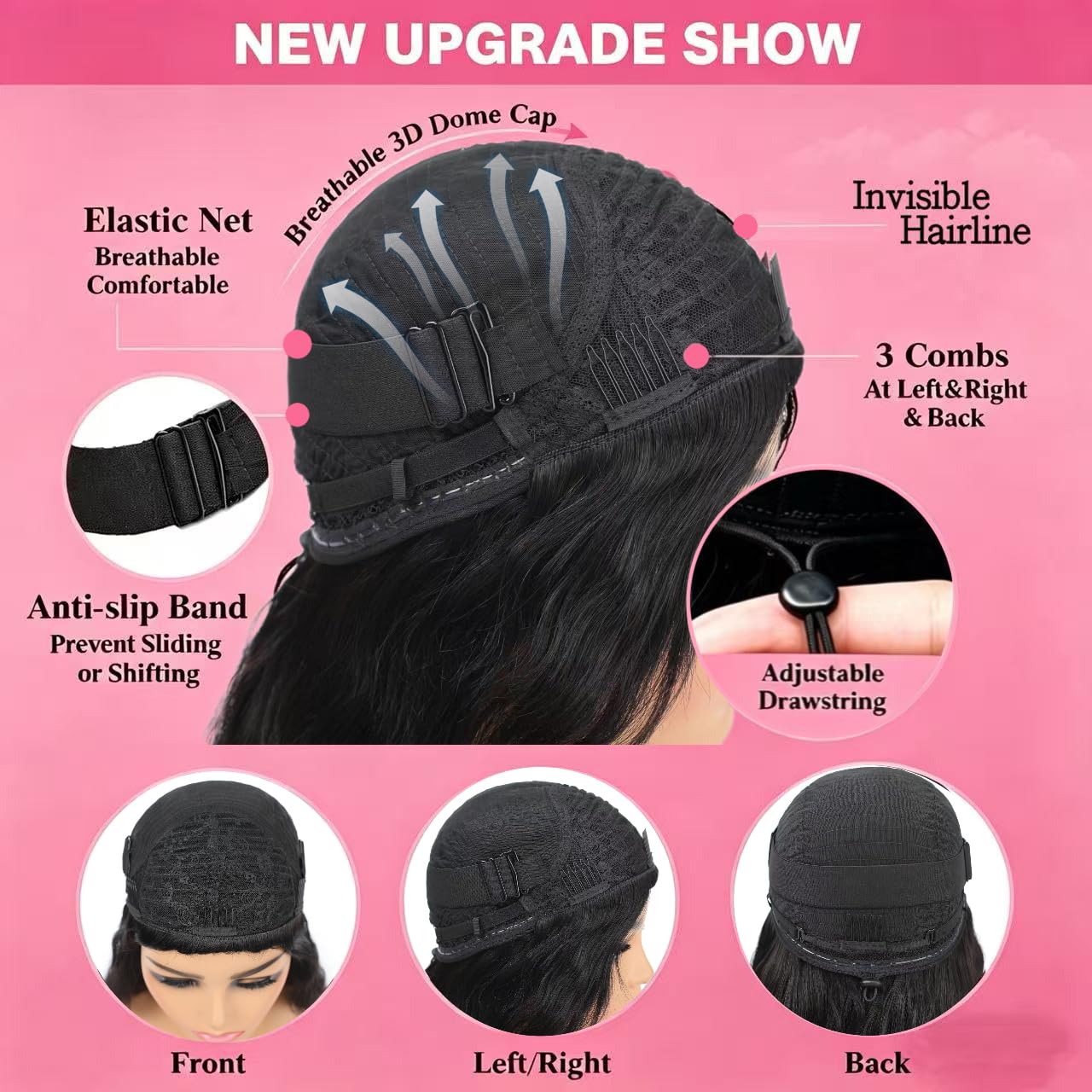 Half Wig Body Wave Human Hair 3 in 1 Glueless Wear 200% Density For Women Seamless Flip Over Drawstring Headband Wig Beginner Friendly 16inch