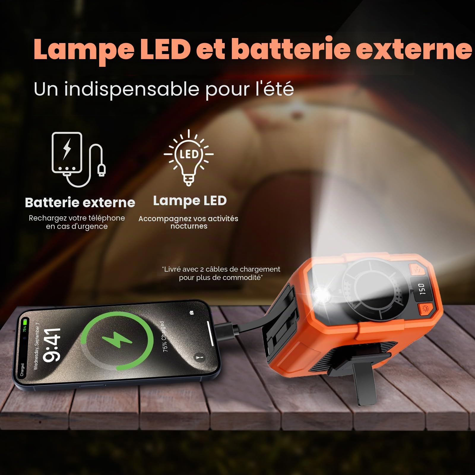 Uplayteck Ventilateur à Pince pour la Taille avec 5 Vitesses, Ventilateur Ceinture Rechargeable 10000mAh, Power Bank, Éclairage LED, Portable Waist Fan en Plein Air, Pêche, Randonnée