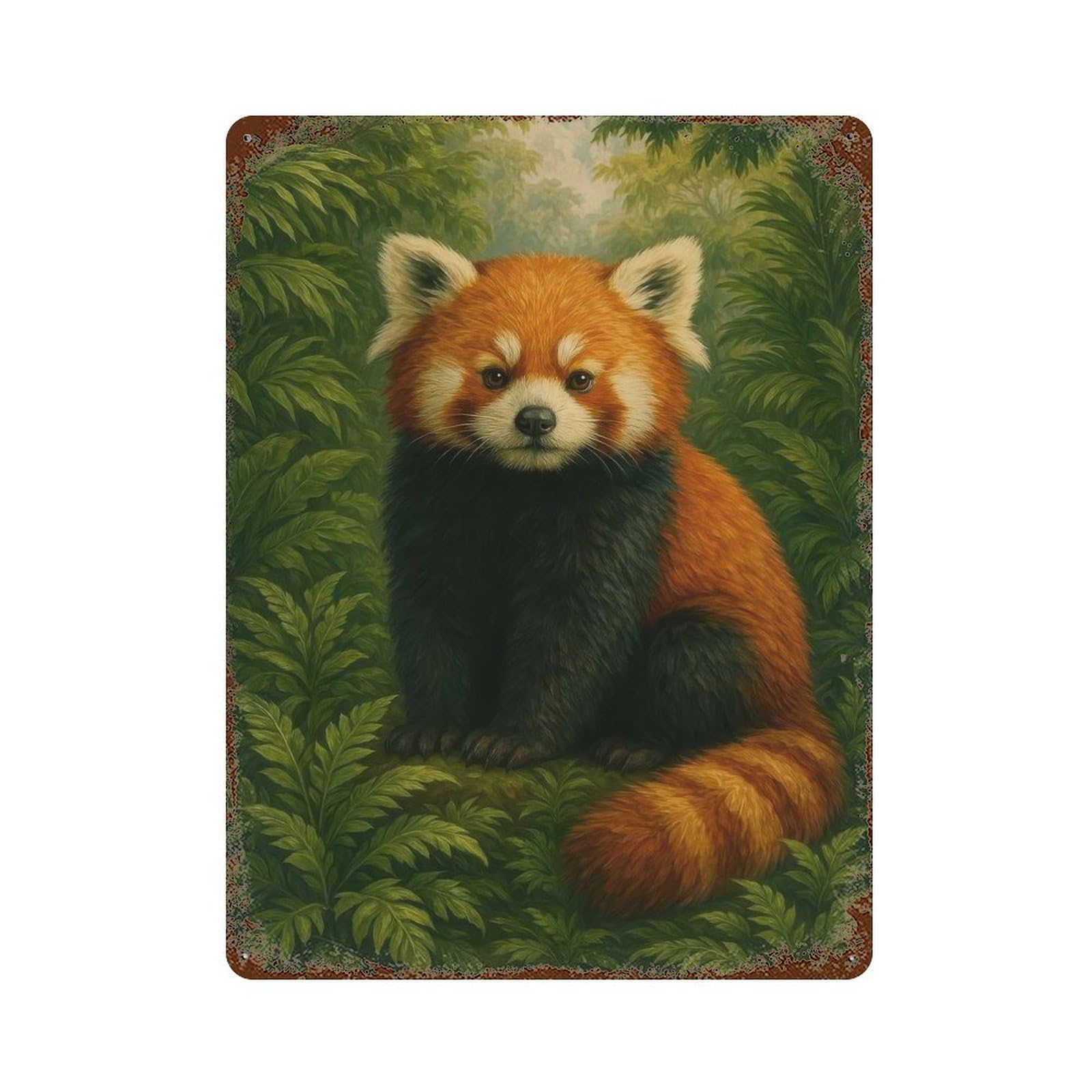Red Panda Portrait in Lush Forest Aged Metal Wall Plaque 15.7"x11.8", Classic Wall Plaque for Garage, Pub Or Kitchen