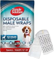Simple Solution Disposable Male Dog Wraps - Leak-Proof Absorbent Belly Bands for Small Dogs 12-19" Waist, 12 Count