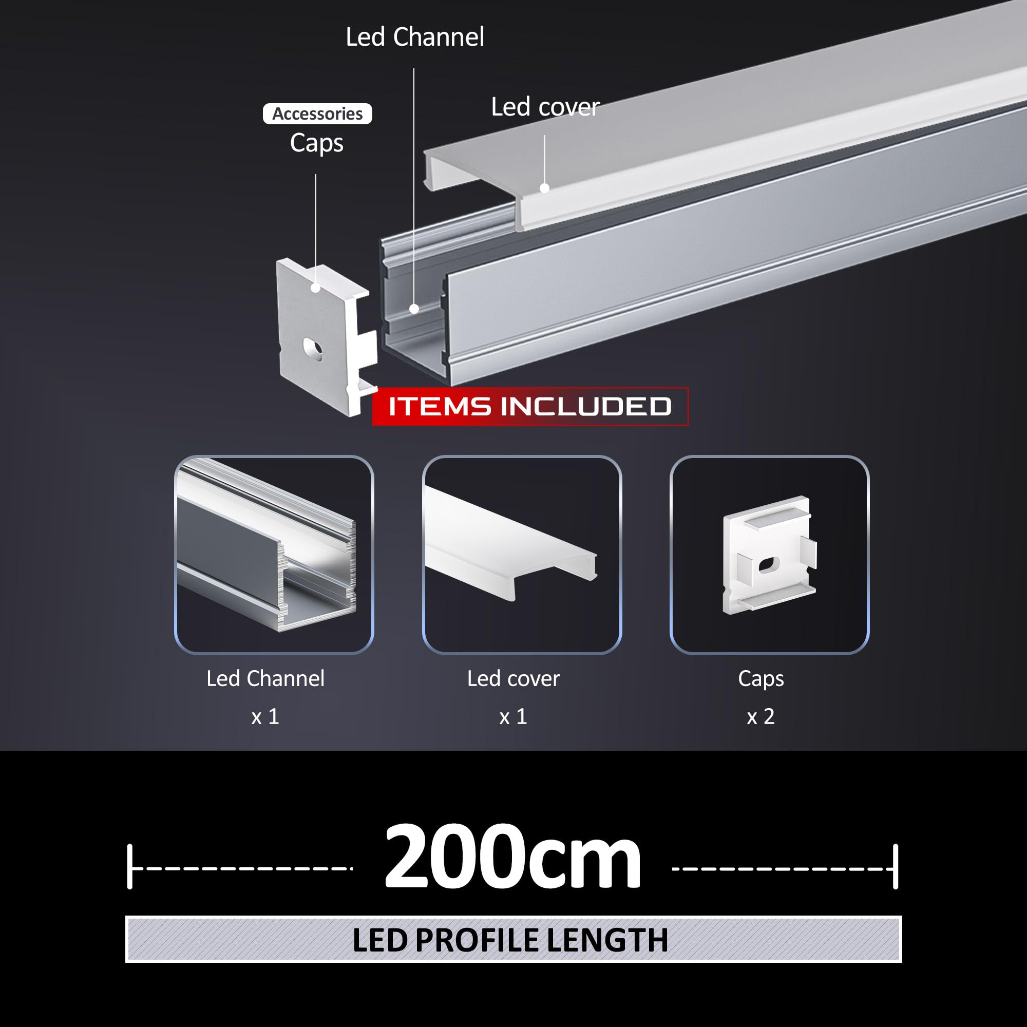 LED Profil Set mit 6 LED Diffusor-Abdeckungen und 6x2m LEDSchiene, 15mm Aluminium Profil für Wand- & Deckenmontage von Leisten