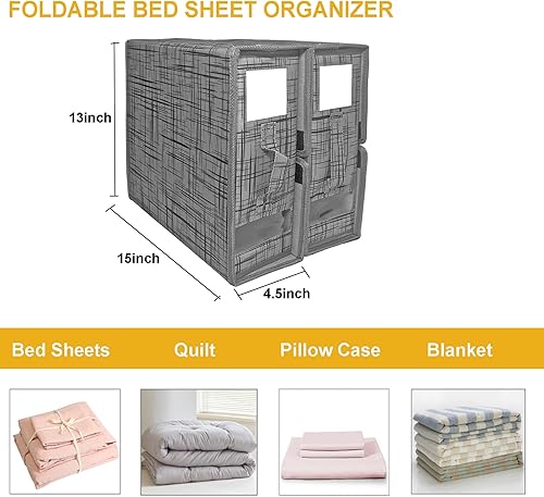 Miniatura 4 de Ausugar 24 Pack SheetCube Bed Sheet Set Organizer Linen Foldable Storage Box Under Bed Storage Bins Storage Container with Handles for Blanket