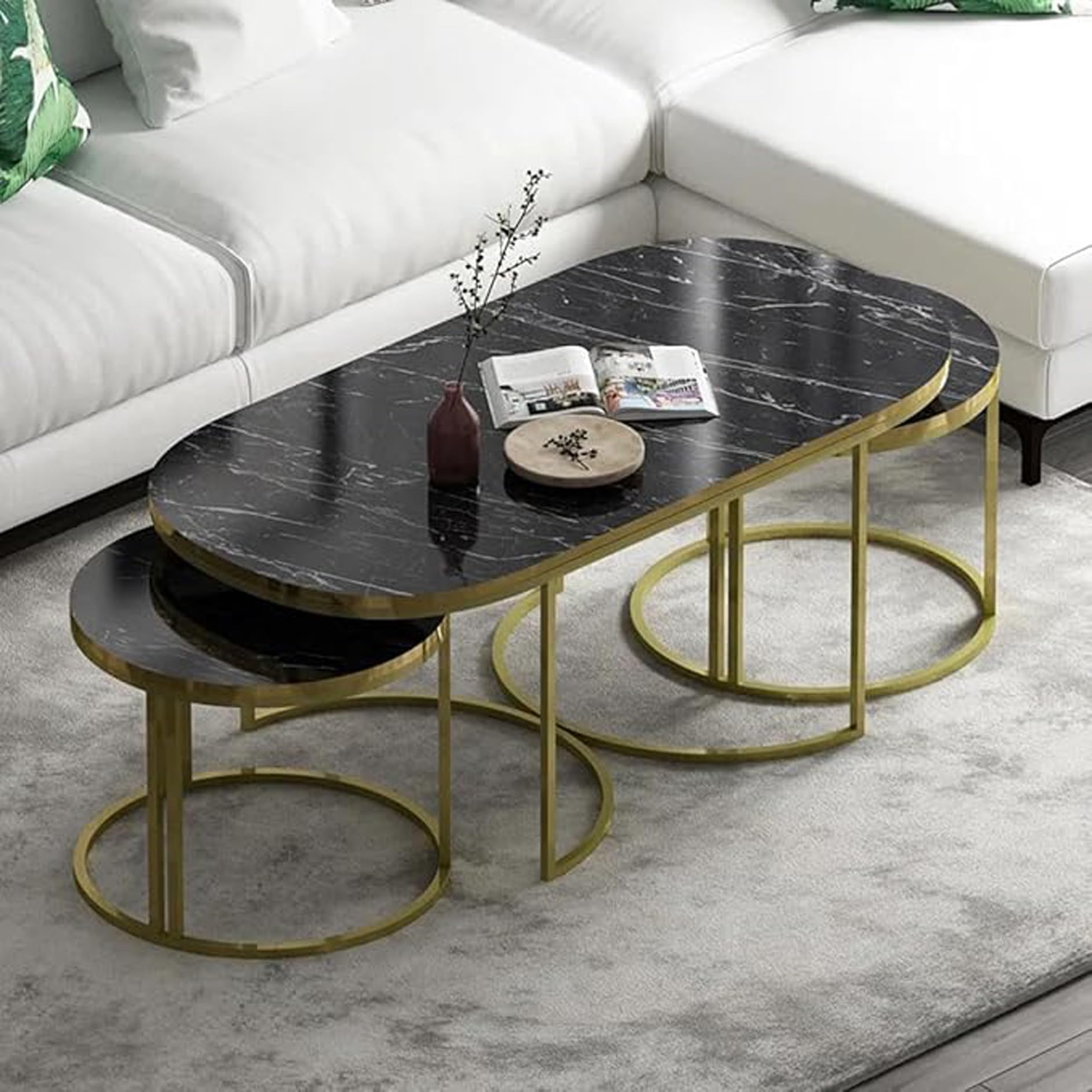 CROWN ART SHOPPEE Damp-Resistant Home Center Table, Nordic Oval Low Table with 2 Small Tables Thick Wooden Top for Apartment Living Room Sofa and Coffee Table (Black Gold2) (B0DDSZDCLL) Amazon Price History, Amazon Price Tracker