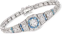 Vista 1 de Ross-Simons 4.00 ct. t.w. CZ and .98 ct. t.w. Simulated Sapphire Bracelet in Sterling Silver