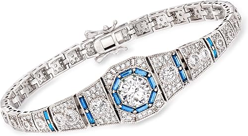 Ross-Simons 4.00 ct. t.w. CZ and .98 ct. t.w. Simulated Sapphire Bracelet in Sterling Silver
