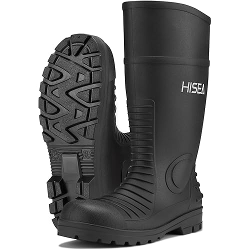 HISEA Men's Steel Toe Rain Boots PVC Rubber Boots, Waterproof Garden Fishing Outdoor Work Boots, Durable Slip Resistant Knee Boots for Agriculture and Industrial Working