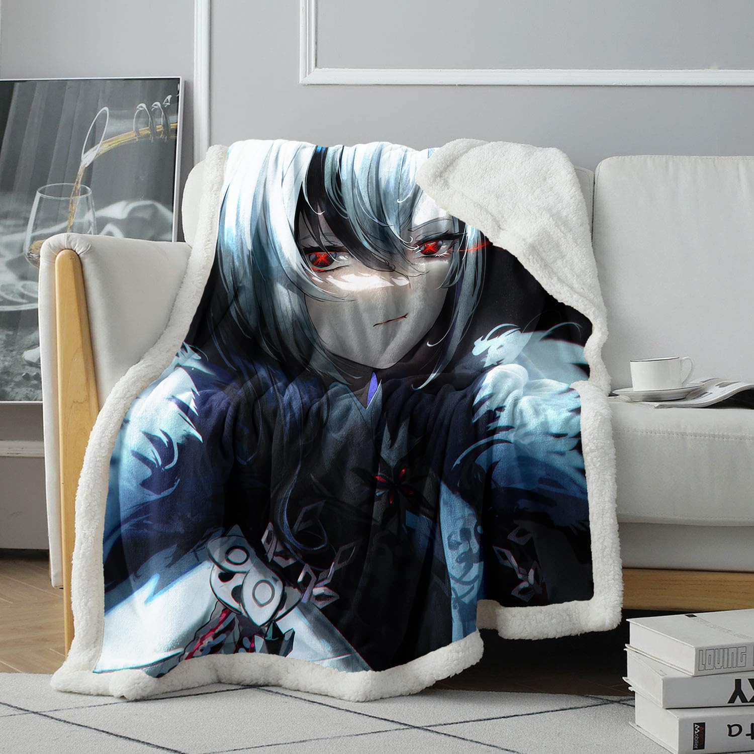 Chtlifq Aa08-Genshin Impact Arlecchino Throw Blanket 3D Thick Warm Fleece Blanket Genshin Impact Arlecchino Sofa Throw Blanket Fall Winter Blankets Crib Or Cou 47.3X59 Inches Sherpa （120X150cm）