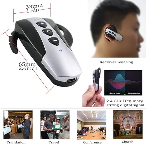 Miniatura 4 de EXMAX EXD-6824 2.4G Receptor manos libres Sistema de traducción de transmisión de voz inalámbrico con ID de canal 9999 Ideal para iglesia, bodas,