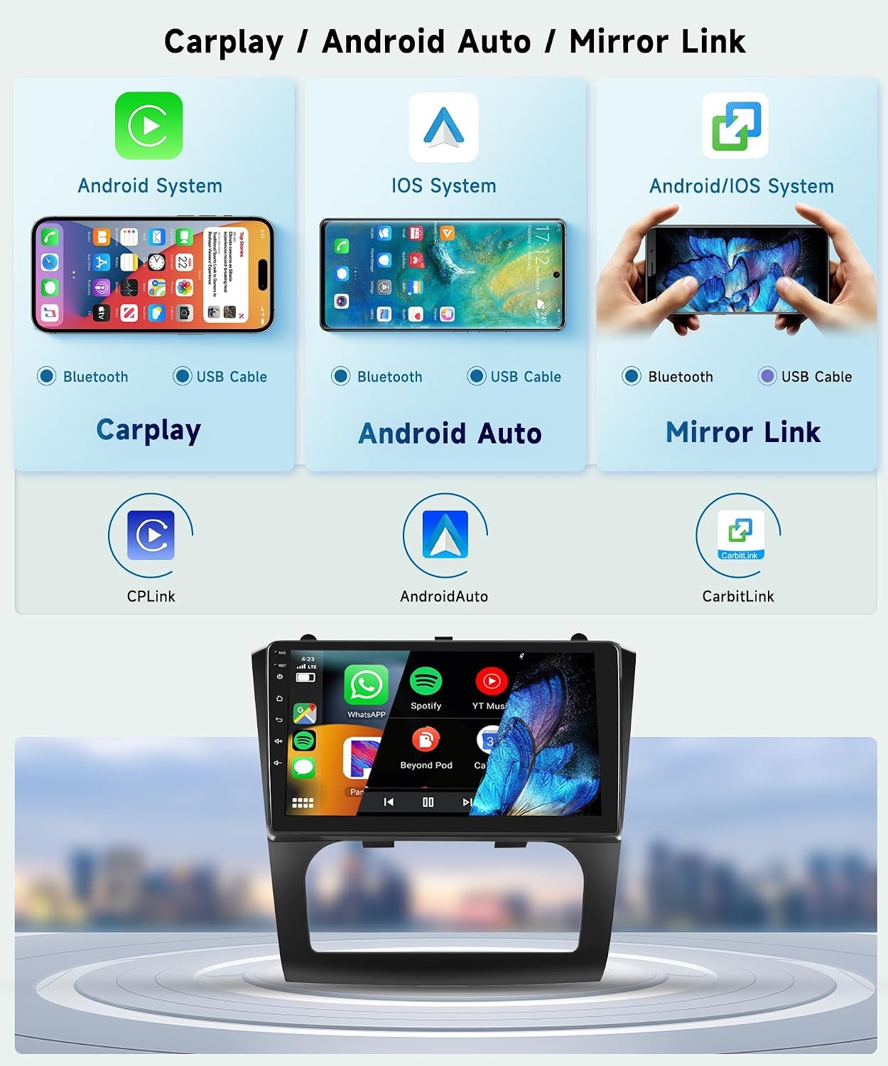 2G+64G Android Car Radio for Nissan Altima 2008 2009 2010 2011 2012, Wireless Carplay Android Auto Car Stereo, 9” IPS Touchscreen with WiFi, GPS, Bluetooth,FM/RDS, Rear Camera(Auto A/C)