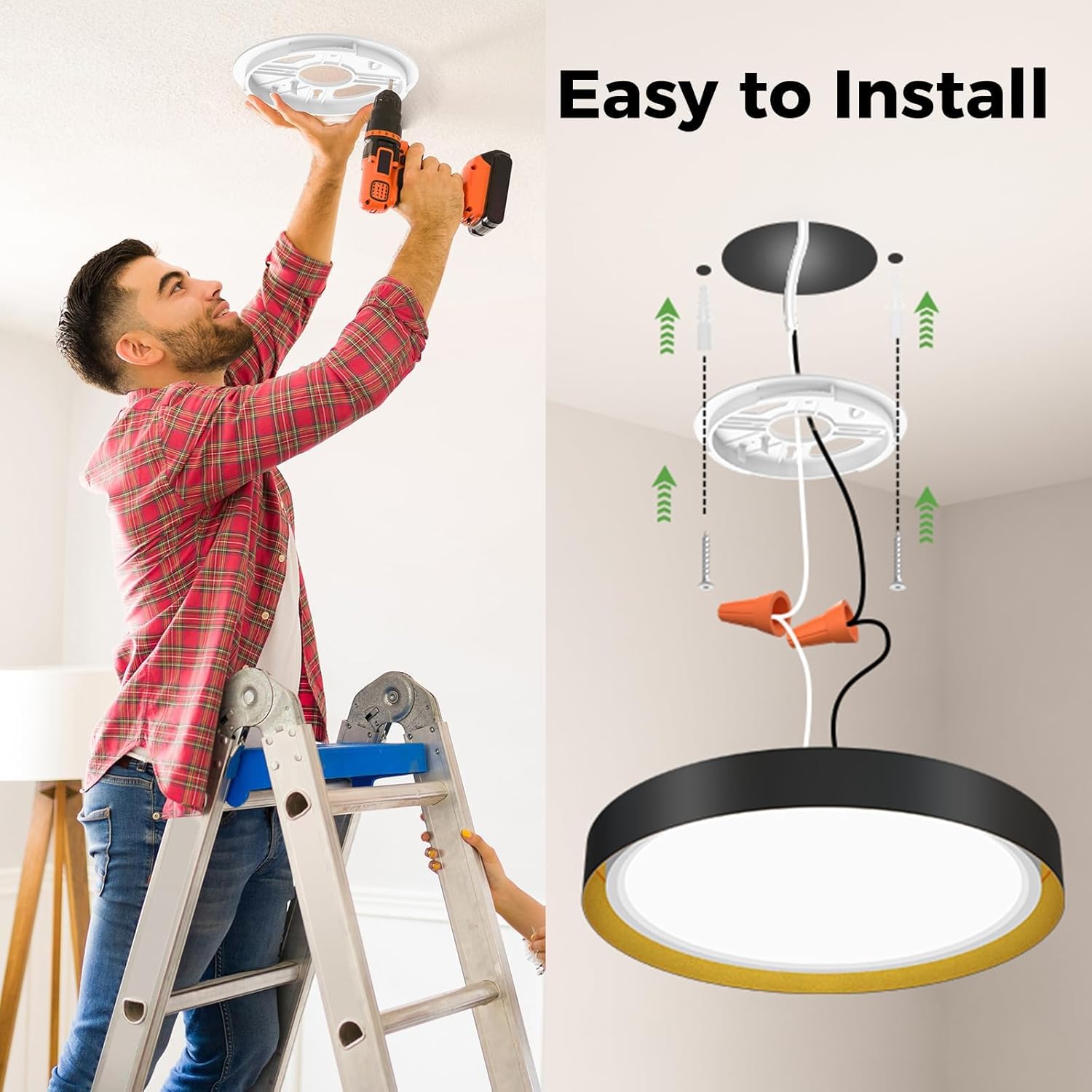 zemty 13inch LED Ceiling Light with Night Light 24W, 1800K/2700K/4000K/6500K Ceiling Lighting Indoor, Matte Black Gold Flush Mount Light Fixture for Bedroom, Bathroom, Kitchen