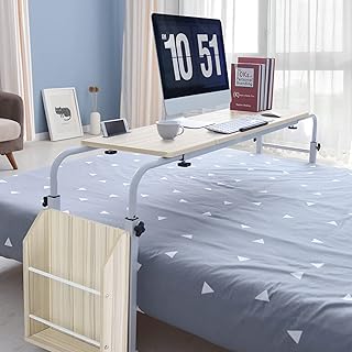 Estink Overbed Table, Overbed Trolley Storage Desk Home Rolling Mobile Computer Laptop Desk Over Bed Table for Home Bedroom(White)