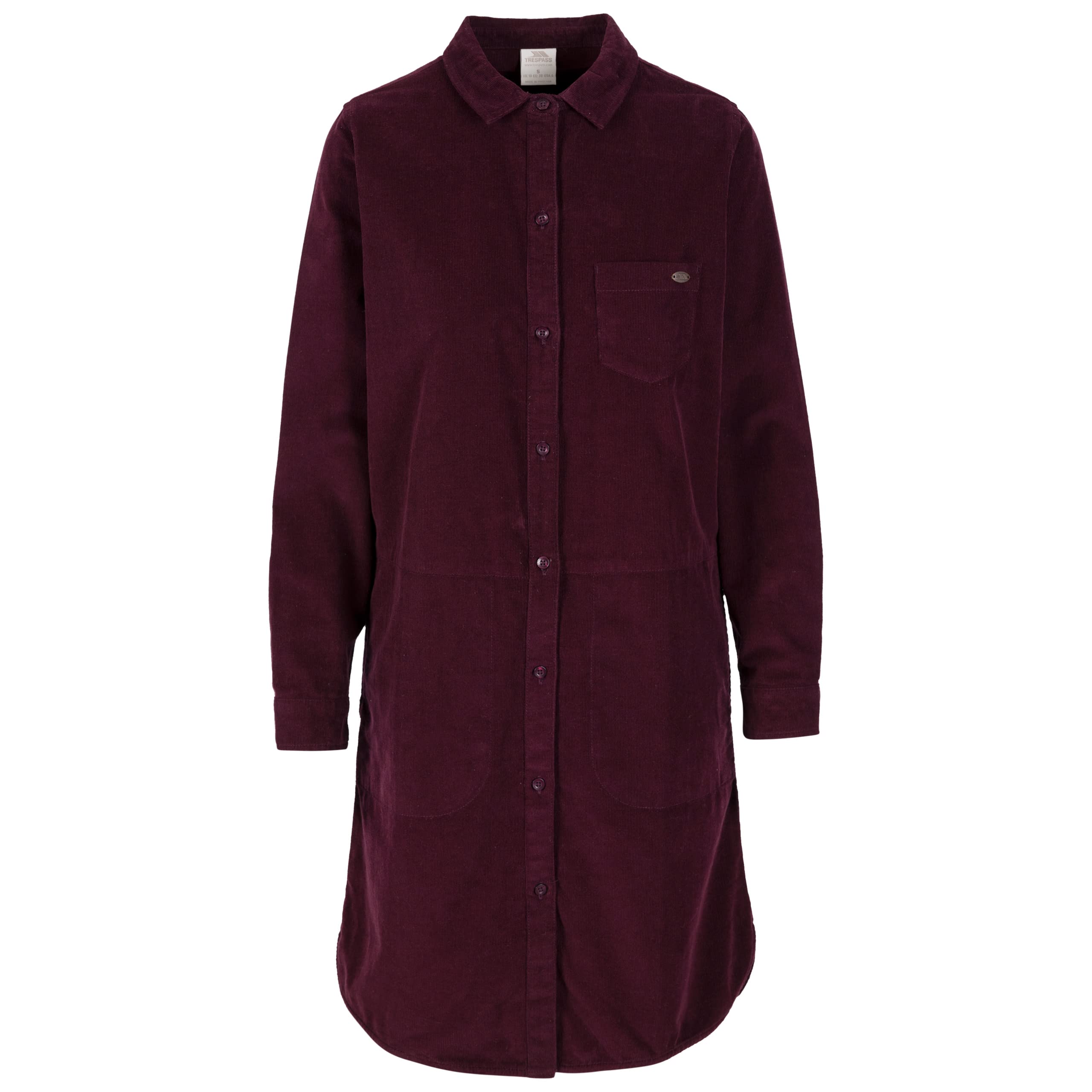 Trespass Women's Dark Cherry Casual Shirt Dress With Side Pockets And Curved Hem Allison Size 10
