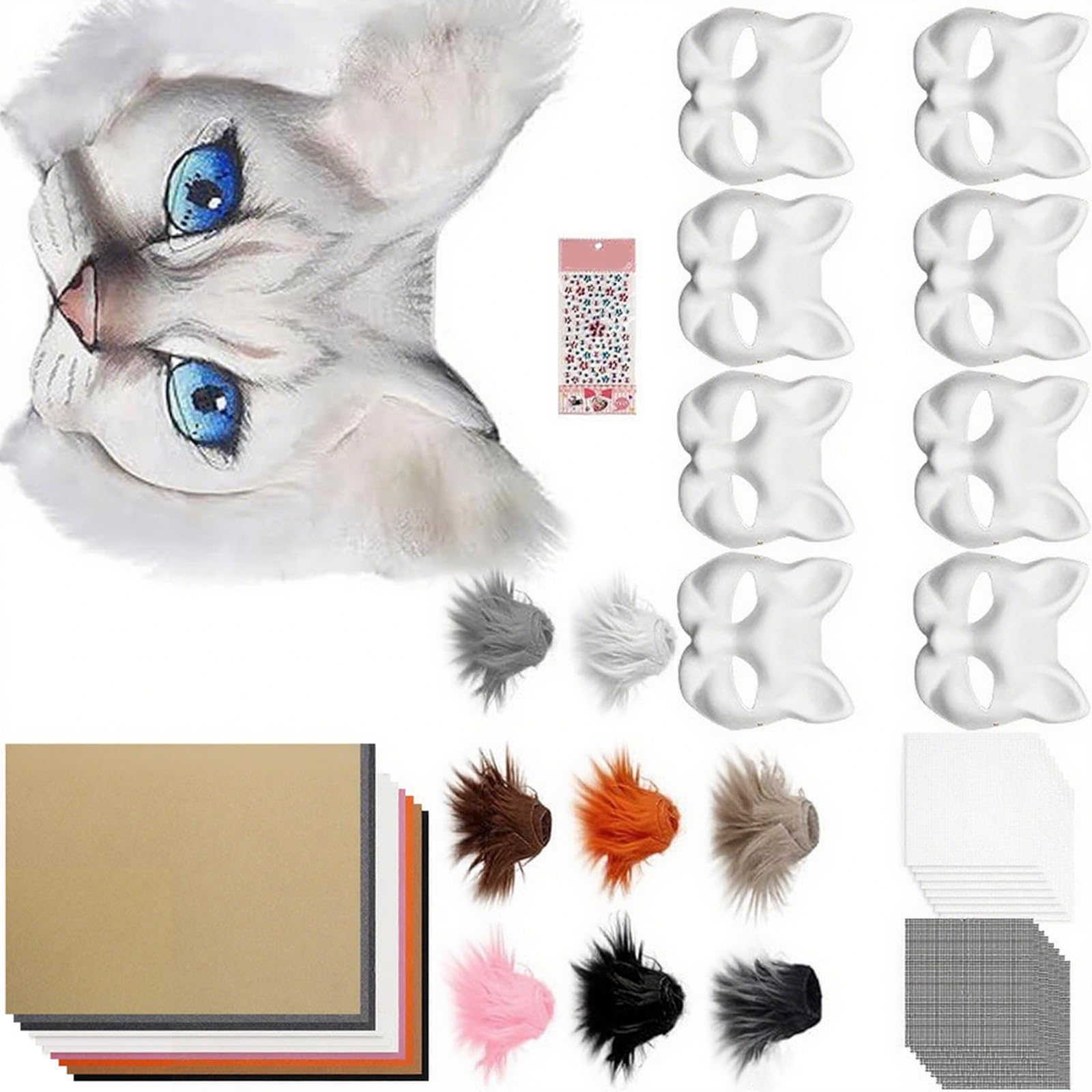 Masque de Therians avec fourrure et filet pour les yeux DIY Therians Base pour peindre les chats avec des poils