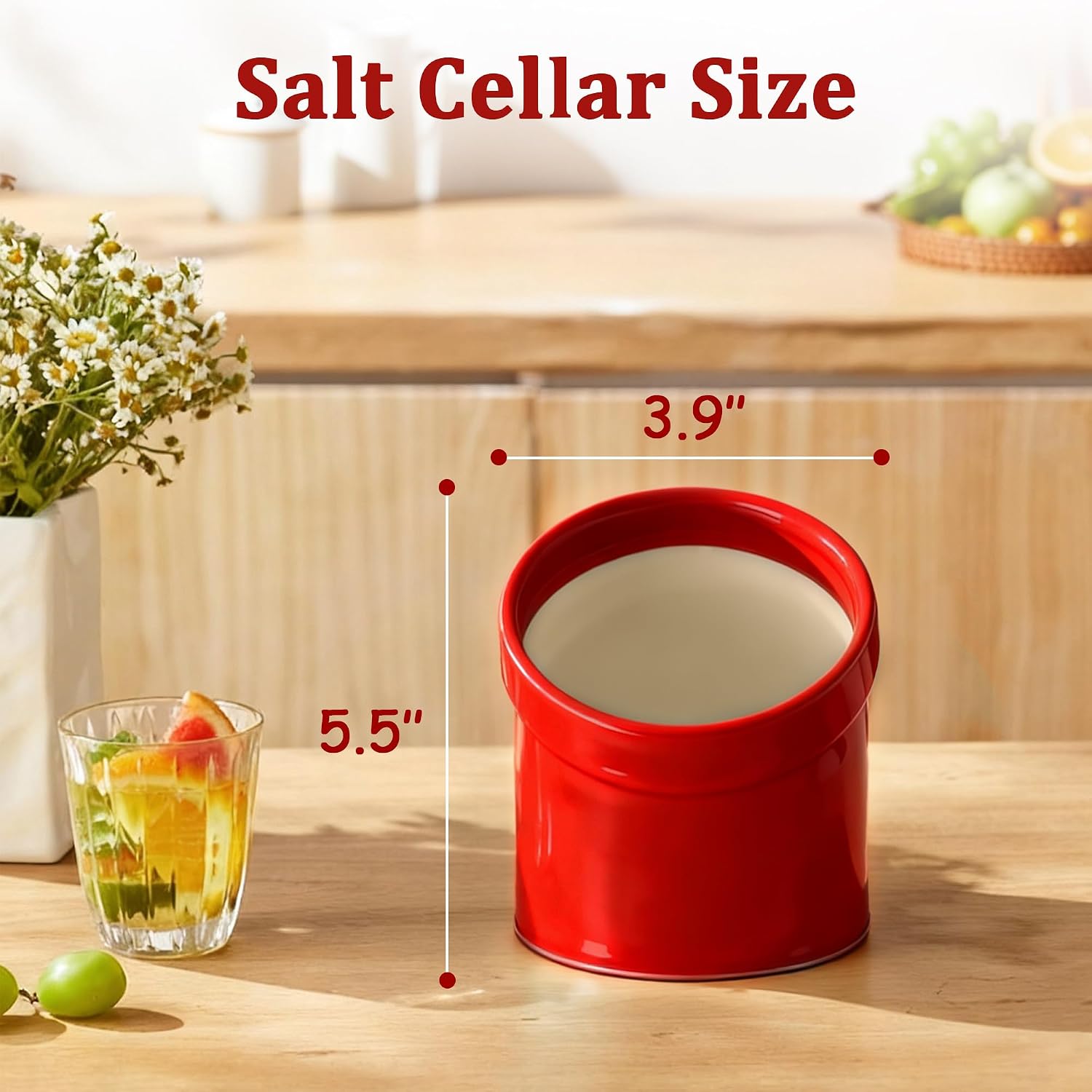 Salt Pig, Dishwasher Safe Ceramic Salt Cellar Modern and Minimalist, Salt Pig Ceramic for Convenient Access to Seasoning, Wide Caliber Salt Holder for Counter (Red)