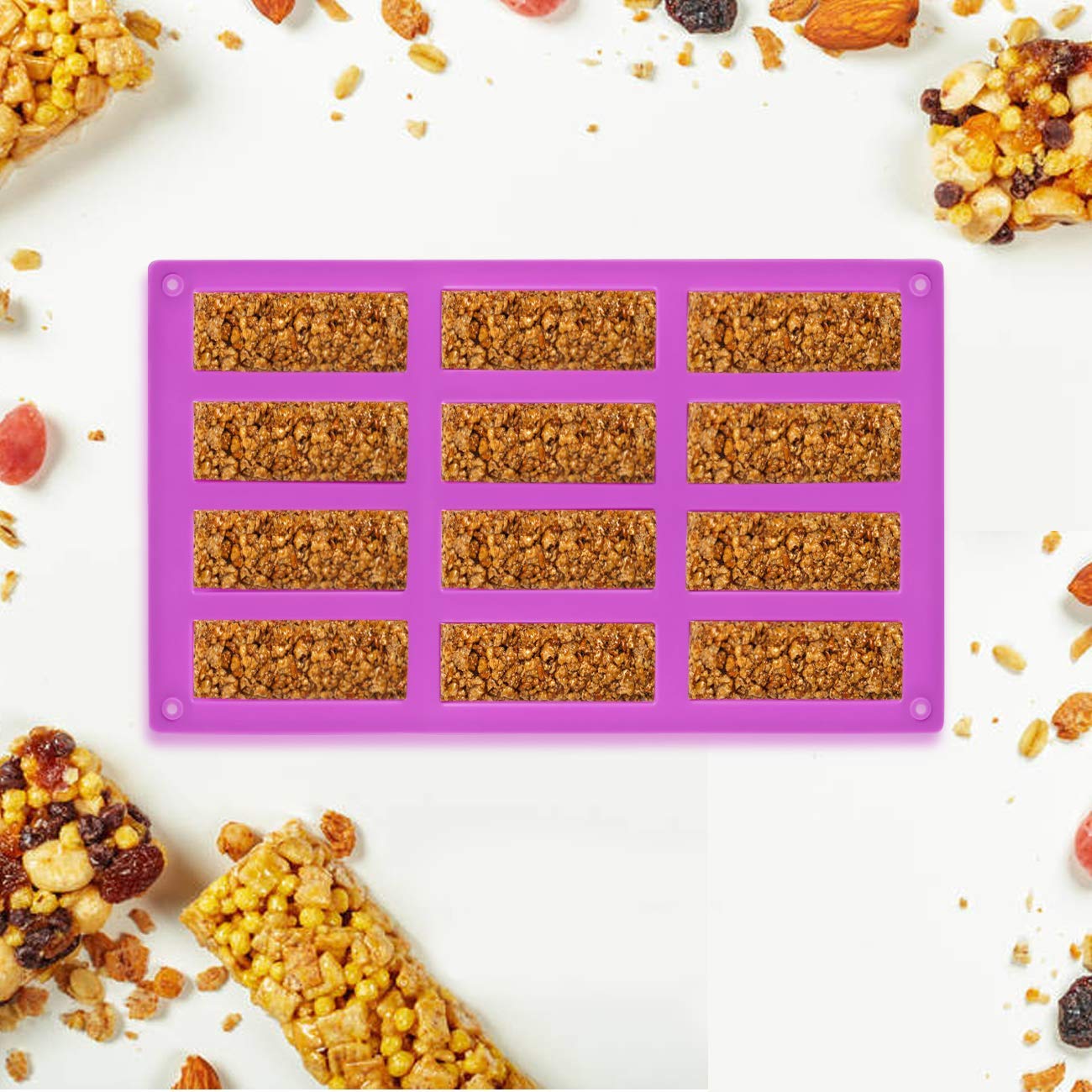 2PCS 12 Cavity Medium Rectangle Granola Bar Silicone Moulds Nutrition