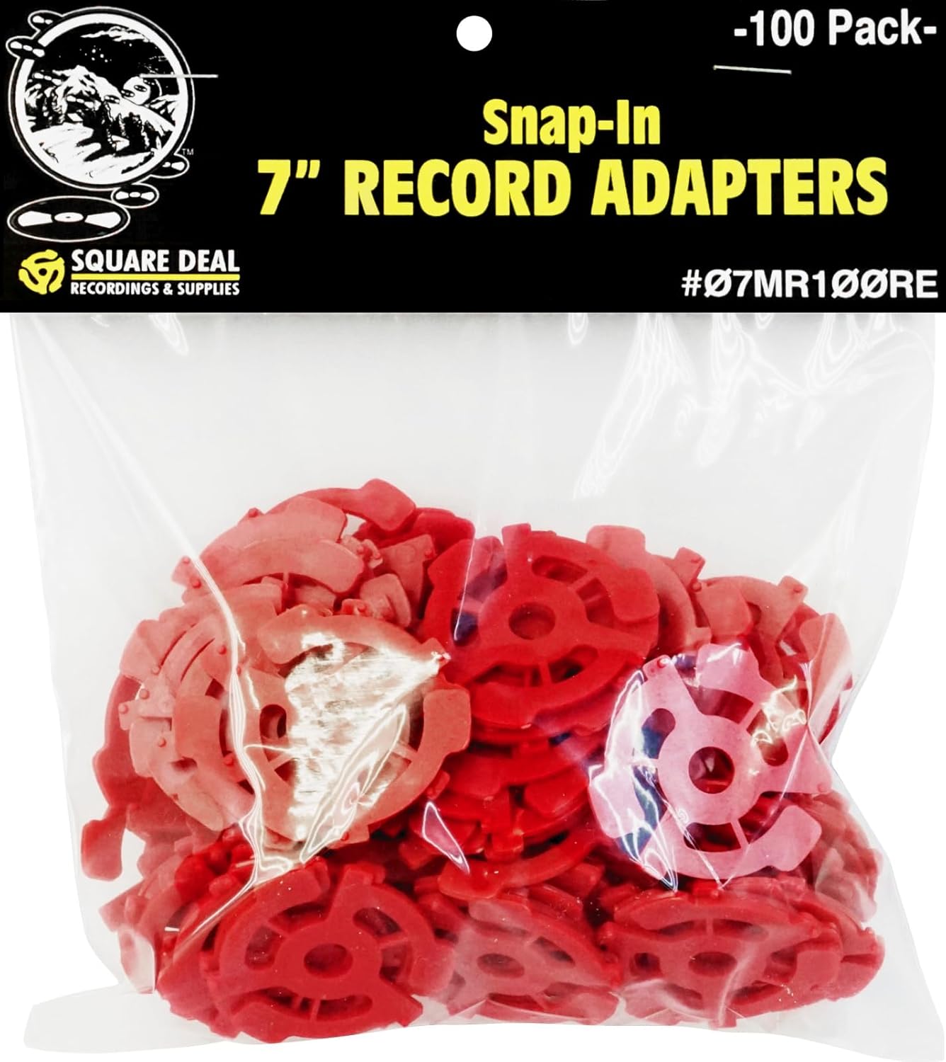 (100) Flat Plastic Record Adapters - Snap in Inserts to Make 7" 45rpm Records Fit on Standard Vinyl Record Turntables #07MR100YE (Yellow)