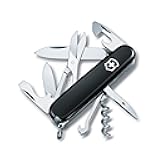 Climber Swiss Army Knife, 14 Function Swiss Made Pocket Knife with 2 Blades, Corkscrew and Screwdriver - Black