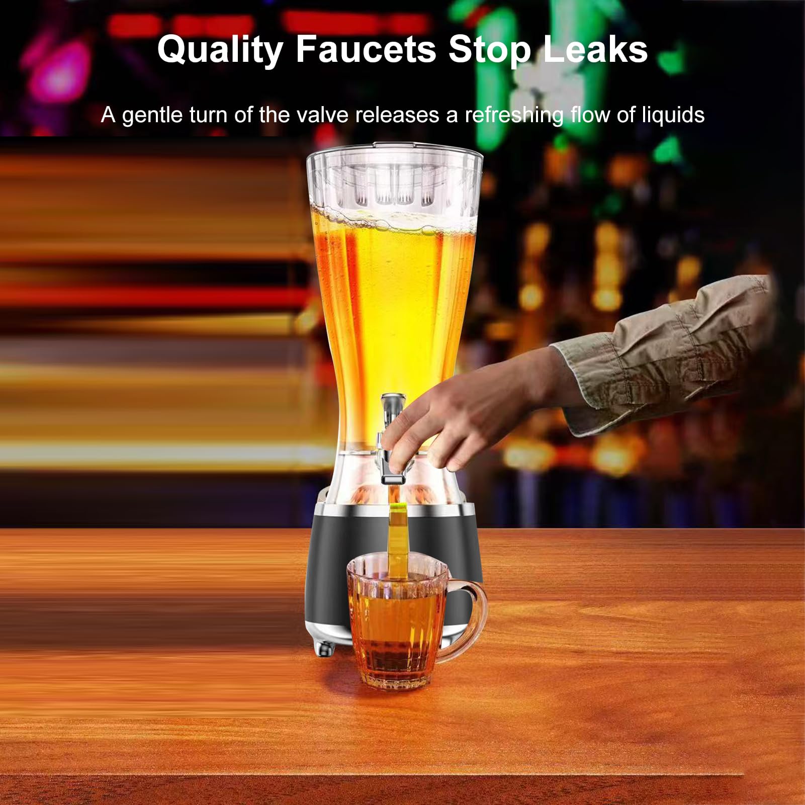Dispensador de bebidas 2 en 1 con altavoz BT, recipientes de bebidas de 2,5 litros con luces LED de colores (Negra)
