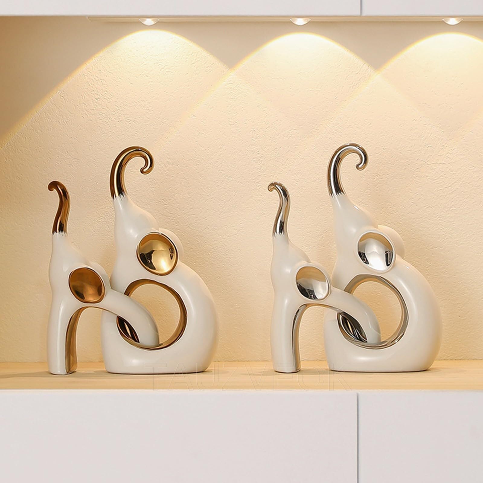 Regalos para Mujeres Elefante Deco Escultura Estatua De Cerámica Moderna Decoración para estanterías(Gold)