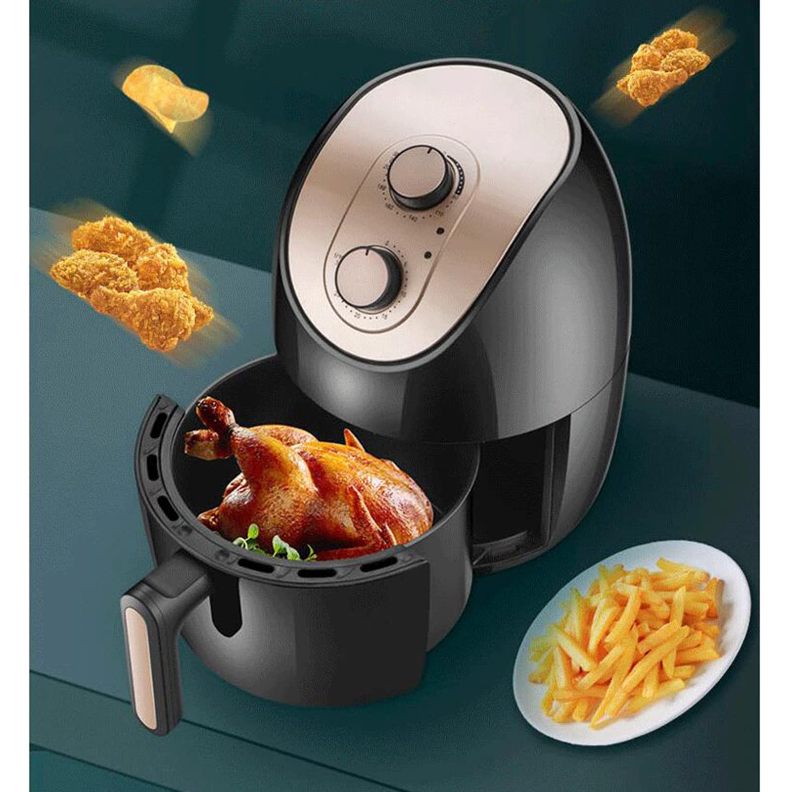 Fornello Elettrico con friggitrice ad Aria con Controllo della Temperatura e del Tempo, cestello Antiaderente da 4 Litri, Guida alle Ricette + spegnimento Automatico Needed